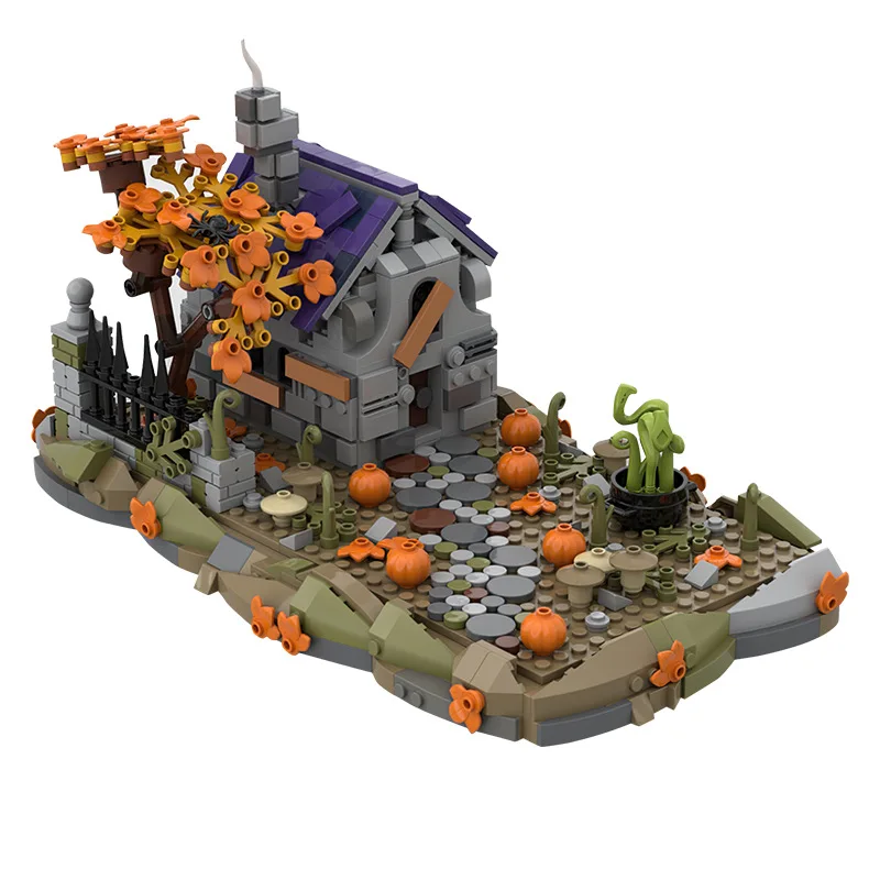 Halloween MOC Witch\'s Home Scene Ghost House Building Blocks Pumpkin Vine Plants Withered Tree Bricks Toys Compatible With LEGO