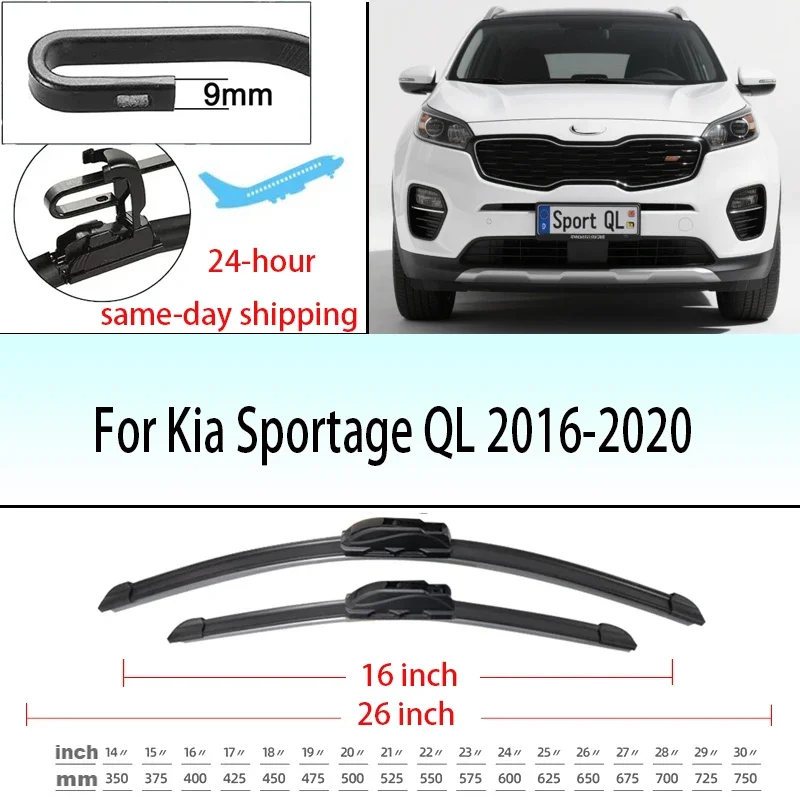 

For Kia Sportage QL 2016-2020 2017 2018 2019 Wiper Front Wiper Blades Windshield Windscreen Window Brushes 26"+16"