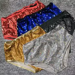Lady Dance Glitter Slim Bottoms Chic Plus Size Short Pants Glossy Sequin Gold Women's Sexy Party Club Shorts