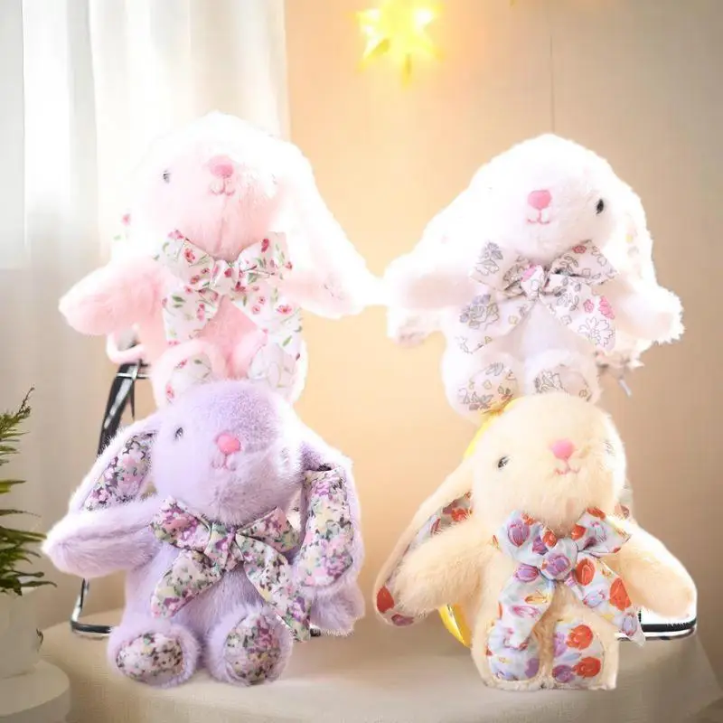 Toy Plush Cartoon Rabbit with Lop Ears, Cute Stuffed Bunny Doll, Adorable Pendant Gift for Backpack