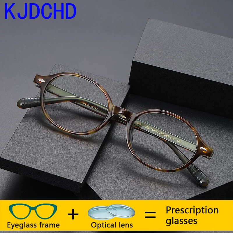 

High Quality Acetate Glasses Vintage Round Men Optical Prescription Eyeglasses Frame Women Korea Luxury Brand Myopia Eyewear Hot
