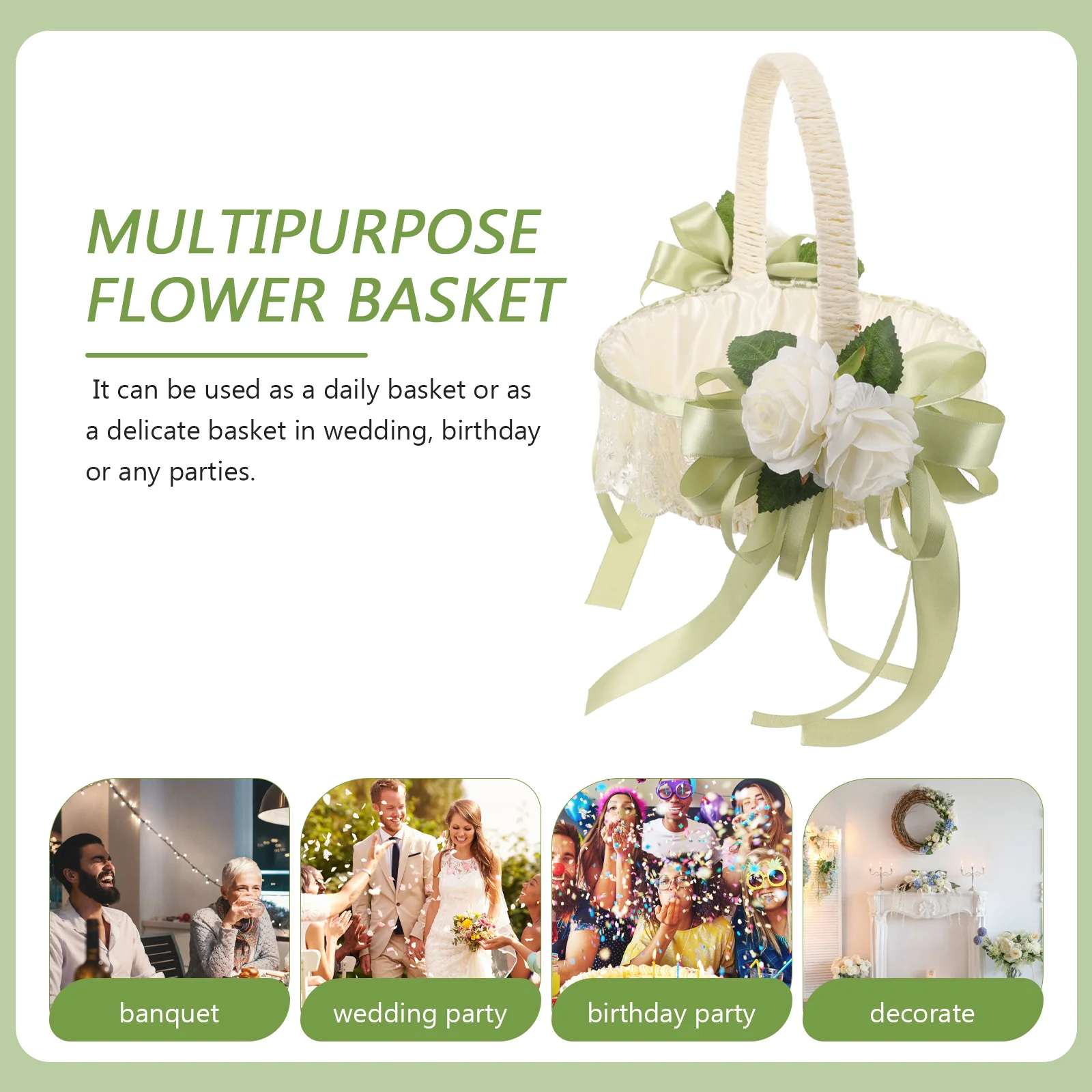 

Simulated Rose White 5798 Girl Flower Packing Basket Basket Flower Girl Baskets Bowknot Storage Candy Petals Gifts
