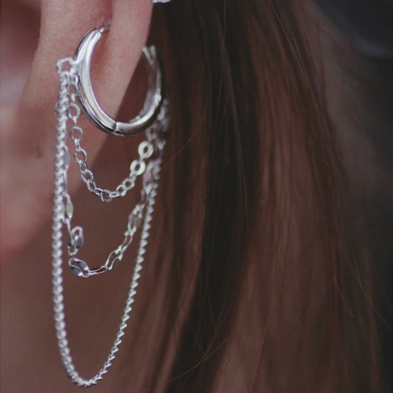 Super Shiny Multi-layer Chain Earrings Daily Commuting Style Three-layer Tassel Ear Buckle Fashion Temperament Women's Earring