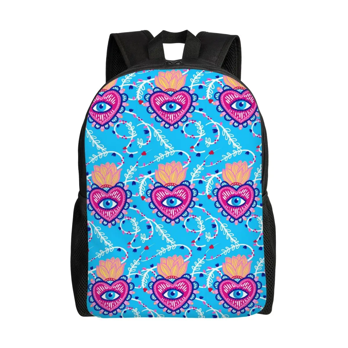 

Custom Evil Eye Backpack Men Women Casual Bookbag for School College Turkish Lucky Charm Bags