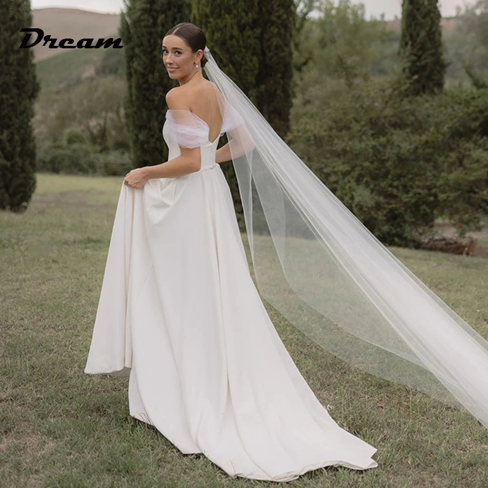 DREAM-vestidos De Novia con hombros descubiertos, corsé, línea A, cremallera trasera, tren De barrido, hecho a medida, 2024