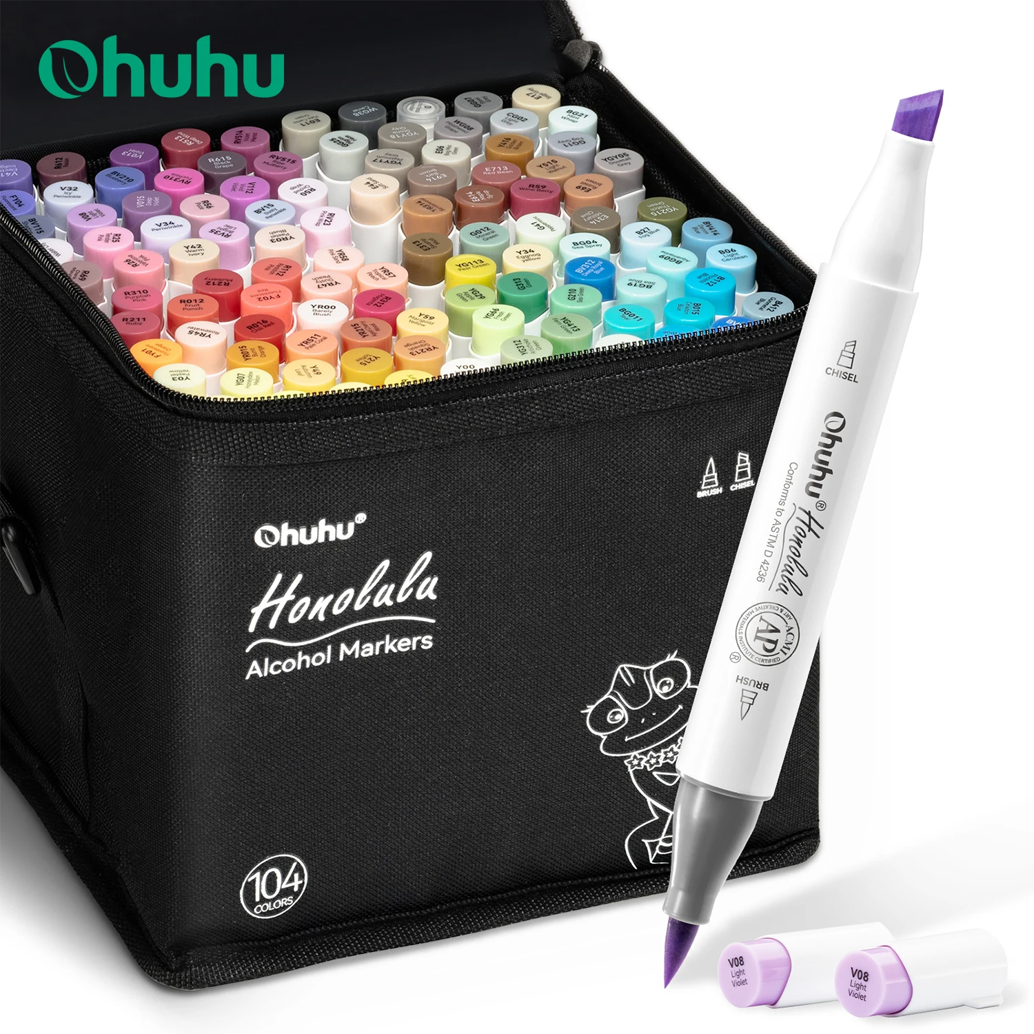 Ohuhu Honolulu 104 Colors Marker Pen Set Alcohol Art Markers Refillable Dual Tips Sketching Drawing Manga School Art Supplies