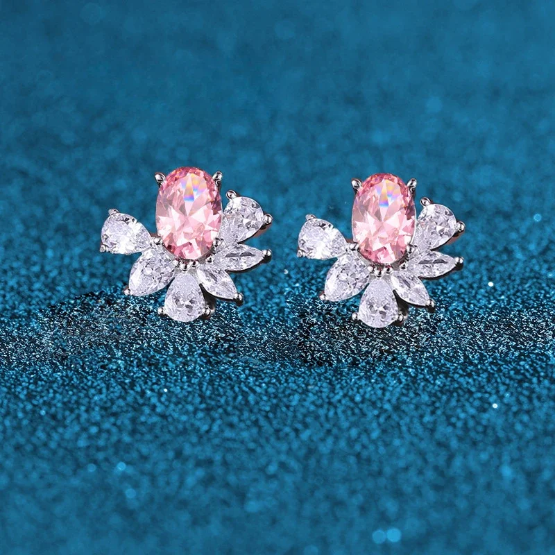 

GXGlint 925 Sterling Silver Flower Stud Earrings Stylish Jewelry in Red, Pink, Green and Blue Fashion Jewelry Gift