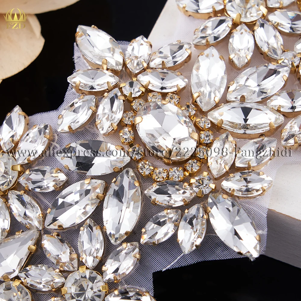 (1 pezzo) strass di cristallo argento Applique Patch d\'oro ferro da stiro fai-da-te per abiti da sposa accessori per scarpe cinture di perline fatte