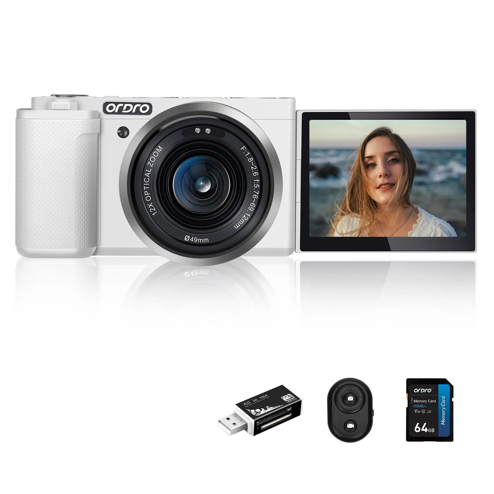 ORDRO G730 Compact Digital Camera 5K Touchscreen IR Night Vision Vlogging Camera White Black for Photography
