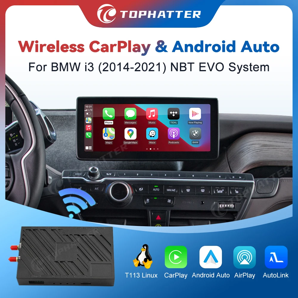 

Wireless CarPlay Android Auto Box Adapter for BMW i3 2014-2021 NBT EVO System with AirPlay AutoLink Mirroring Plug and Play No