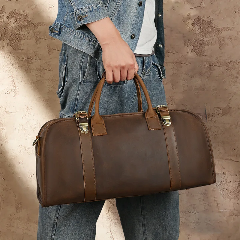 LD-1036 Men's bag, retro crazy horse leather travel bag, casual real cowhide single shoulder crossbody handbag