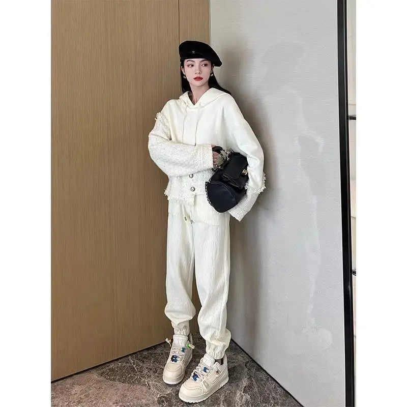 Chic Hoodie Patchwork Tassel Autumn Winter Korean Fashion Pullover Women Long Sleeve Loose Sweater 2023 New