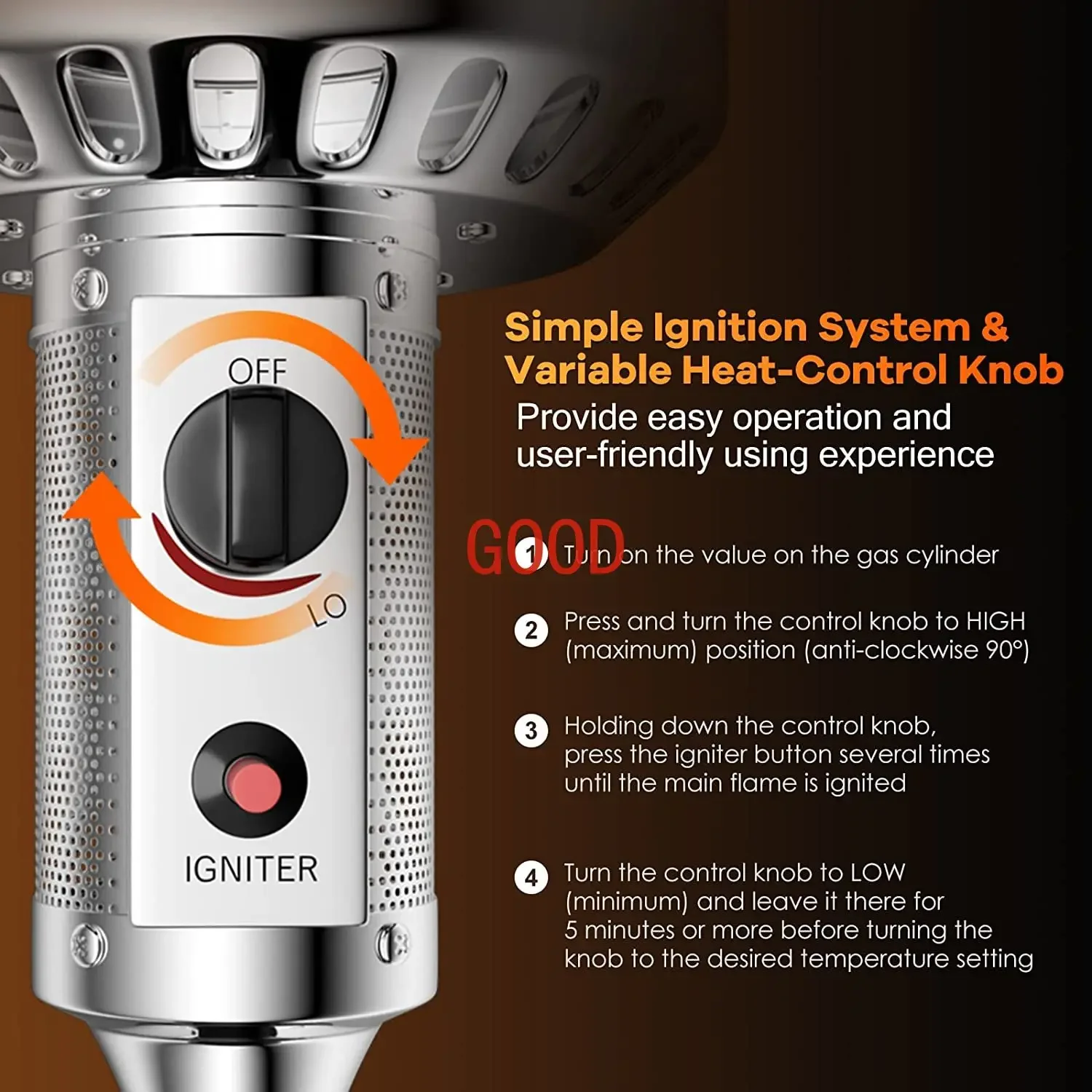 DEFINUO 48000 BTU Лучший уличный пропановый обогреватель, с регулируемой по высоте полкой, столешницей и колесами, заводской в Китае