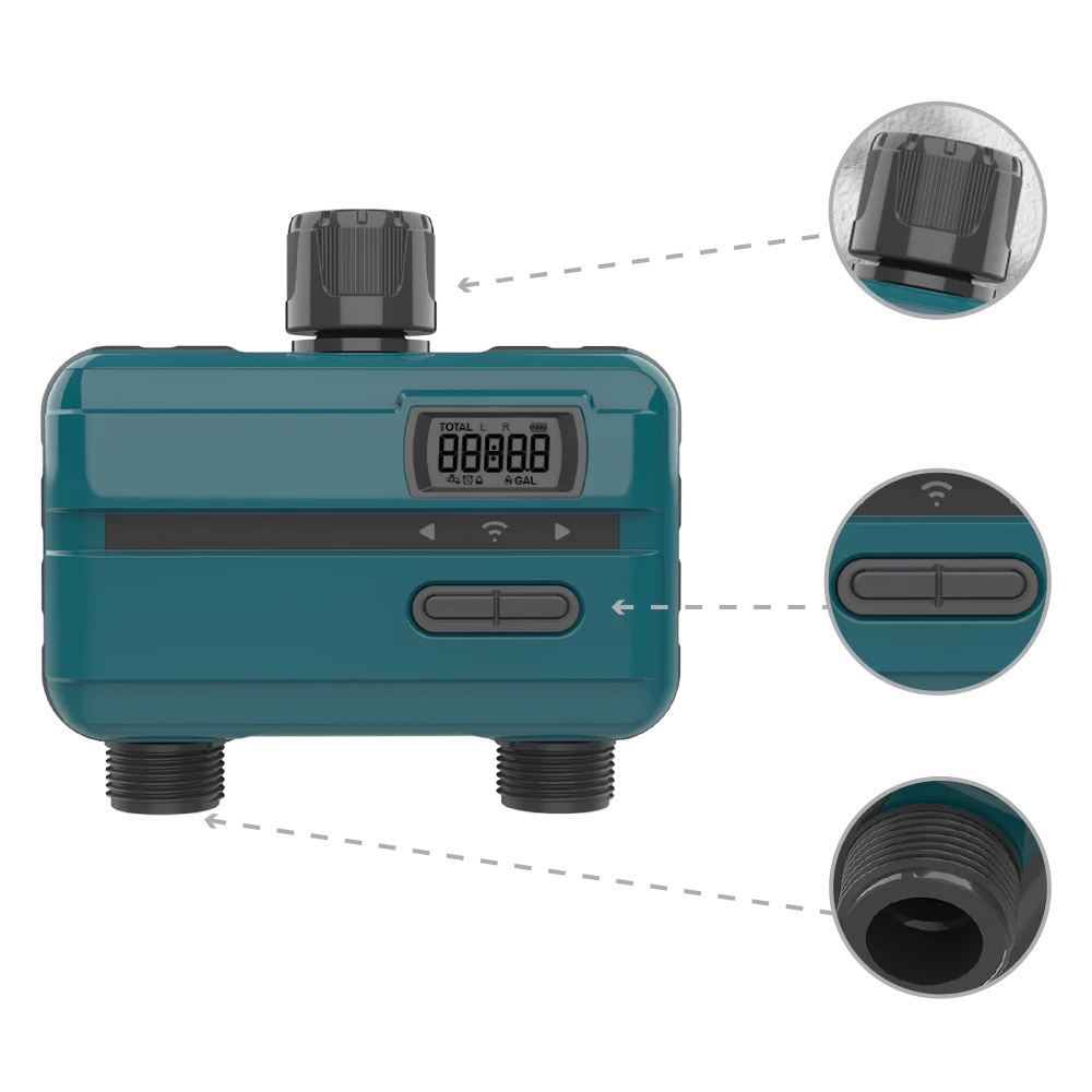 2 منفذ مؤقت مياه لخرطوم الحديقة، مؤقت الري للري في الهواء الطلق، تأخير المطر/دليل/وحدة تحكم أوتوماتيكية مدخل نحاسي