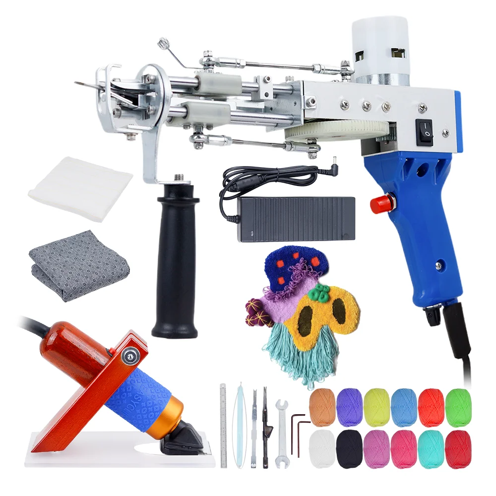 

2 in 1 Blue Tufting Gun Kits Cut Pile Tufting Handheld Knitting Rug Gun with Tufting Yarn Trimmer Cloth Carving Machine Tools