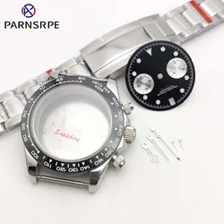 Men's quartz watch set, 40 mm silver-coloured stainless steel water-resistant case for calibre VK64, new dial, matching bracelet