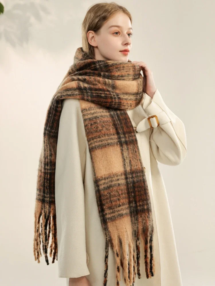 USPOP Vintage Plaid Scarf for Women, Autumn Winter All-match Thick Warm Scarves Shawl Wrap