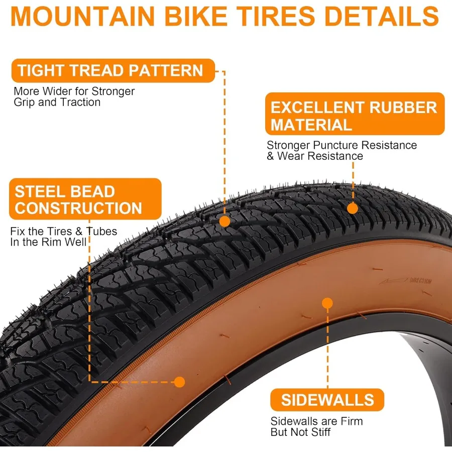 2-Pack 26x4.0 إطار دراجة سمين 26 بوصة مجموعة إطارات الدراجة الجبلية مع تصميم قابل للطي لركوب الطرق الوعرة والدراجات الكهربائية في