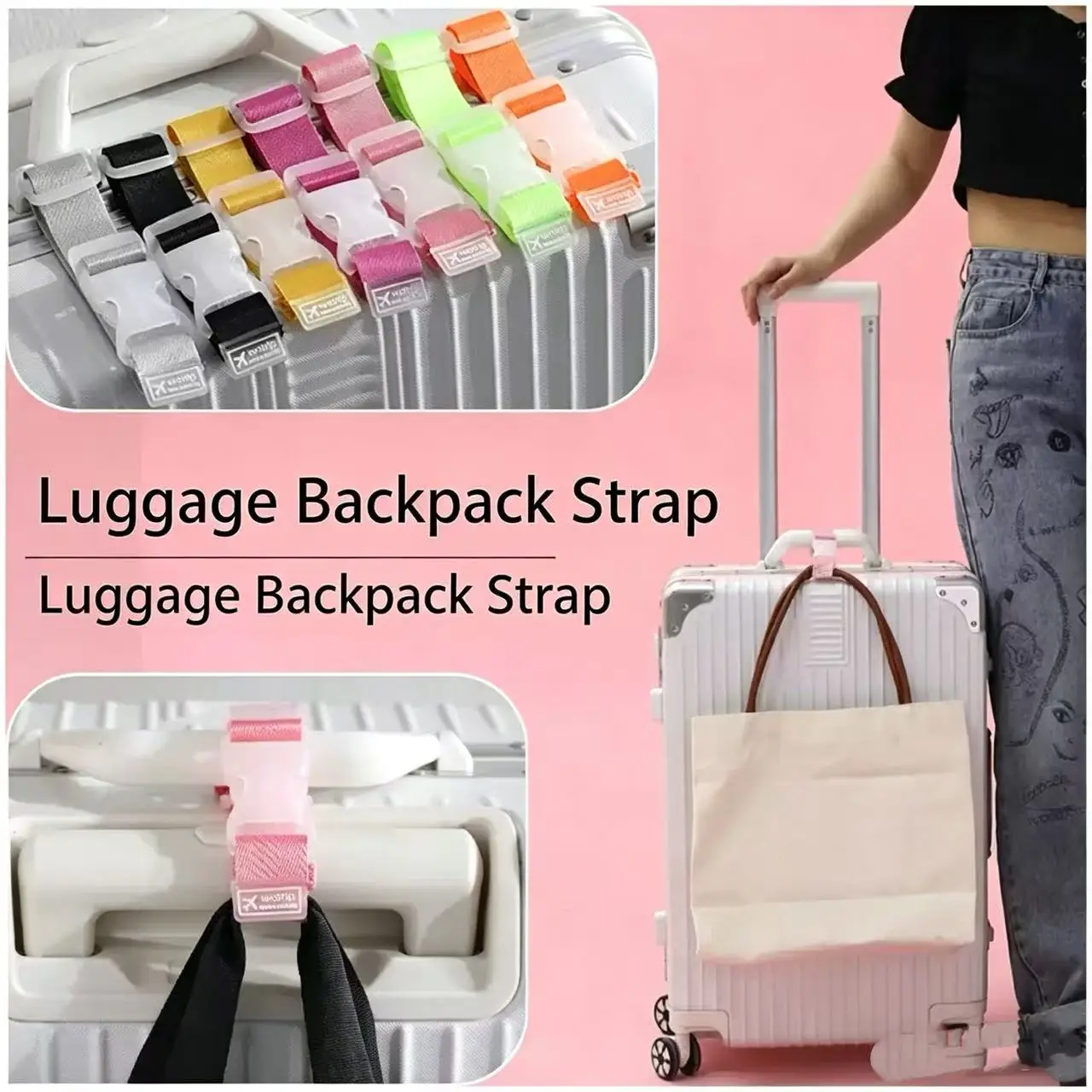Adjustable Luggage Hook Strap, Portable Suitcase Clip, Anti-Lost Bag Binding Belt for Rolling Luggage Travel Accessories