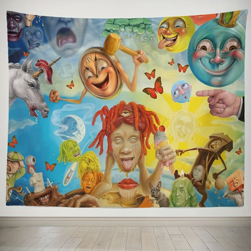 Tapiz Psicodélico VIKAMA Trippie Redd Life's a Trip, Decoración de Pared para Dormitorio, Sala de Estar, Póster de Arte para Fans del Rapero