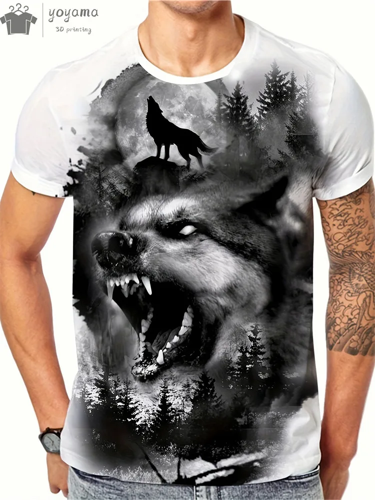 Wolf 3D Printing T-Shirt For Men Summer Oversized Short Sleeve Tops Tee Fashion Harajuku Street Men\'s Cool Clothes O Neck Tees