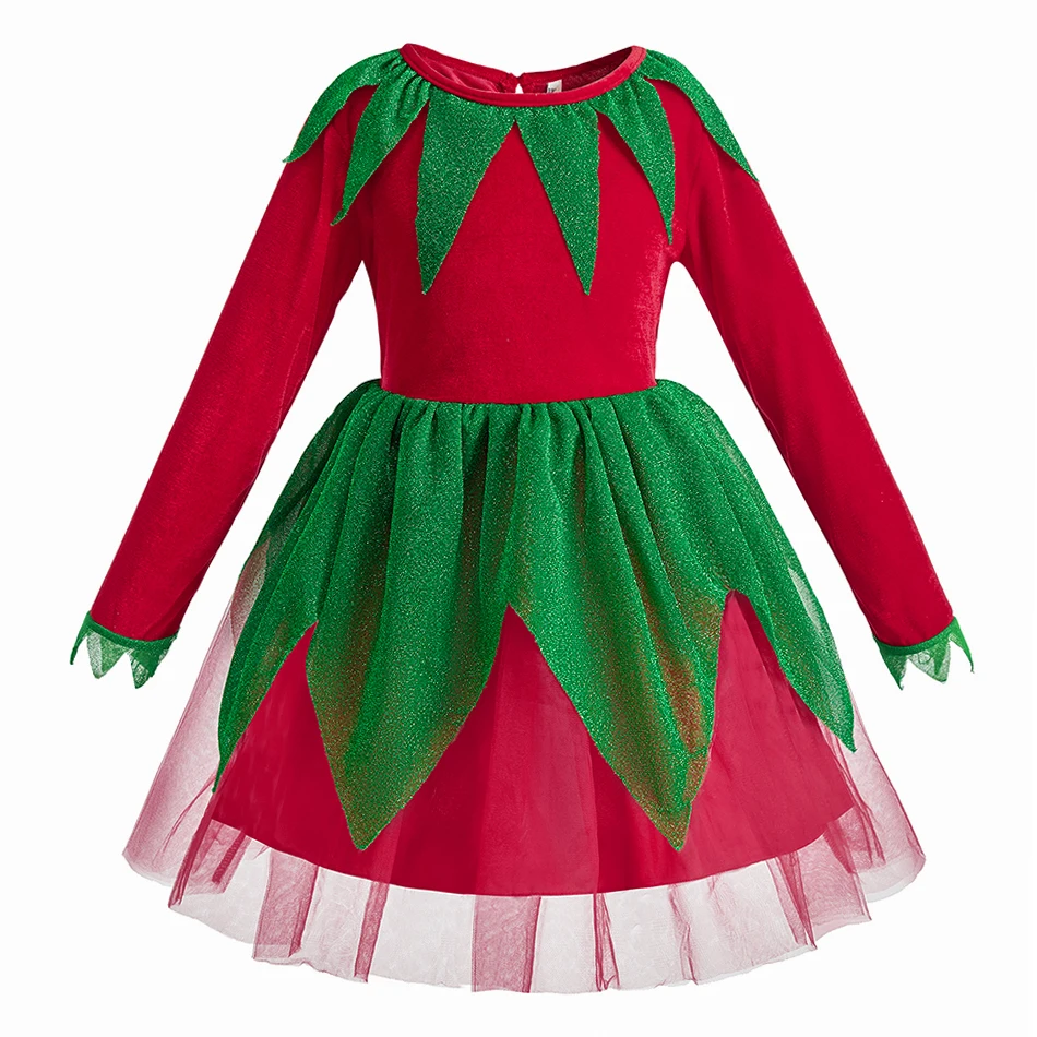 فستان الأميرة عيد الميلاد للفتيات ثوب حفلة مرقع للأطفال أحمر أخضر عيد الميلاد ملابس منزلية عصرية هدية احتفالية