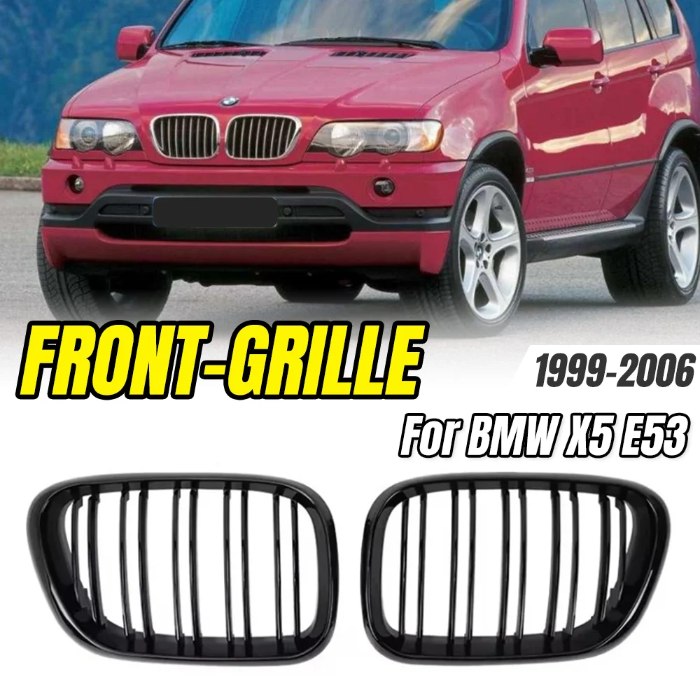 

For BMW X5 E53 1999-2006 Glossy Black Double Line Front Kidney Grilles Car Styling Upgrade Parts & Accessories