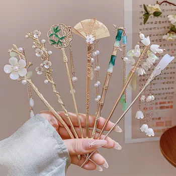 Elegant Chinese Style Hair Accessory Romantic Enameled Flower Tassel Hair Clip Alloy Jewelry Hairpin For Women Fashion Hairpin