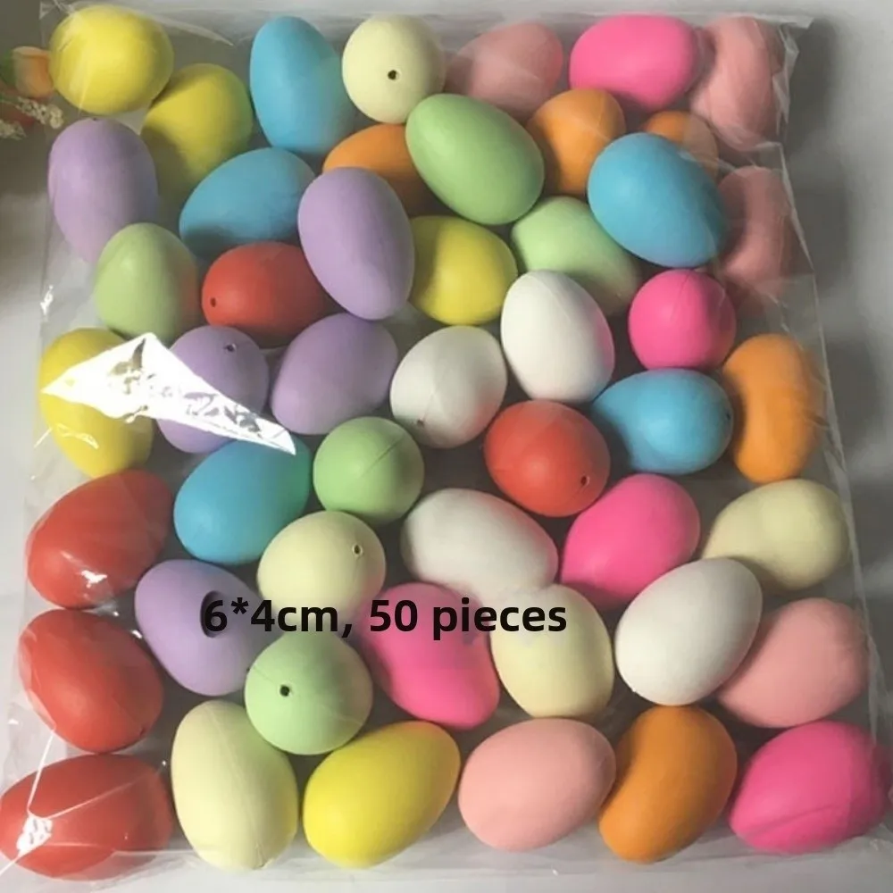 50 Huevos de Pascua Pintables, Huevos de Plástico Coloridos Hechos a Mano, Huevos Falsos de Plástico Ligeros con Cordón, Decoración para Fiesta de Pascua