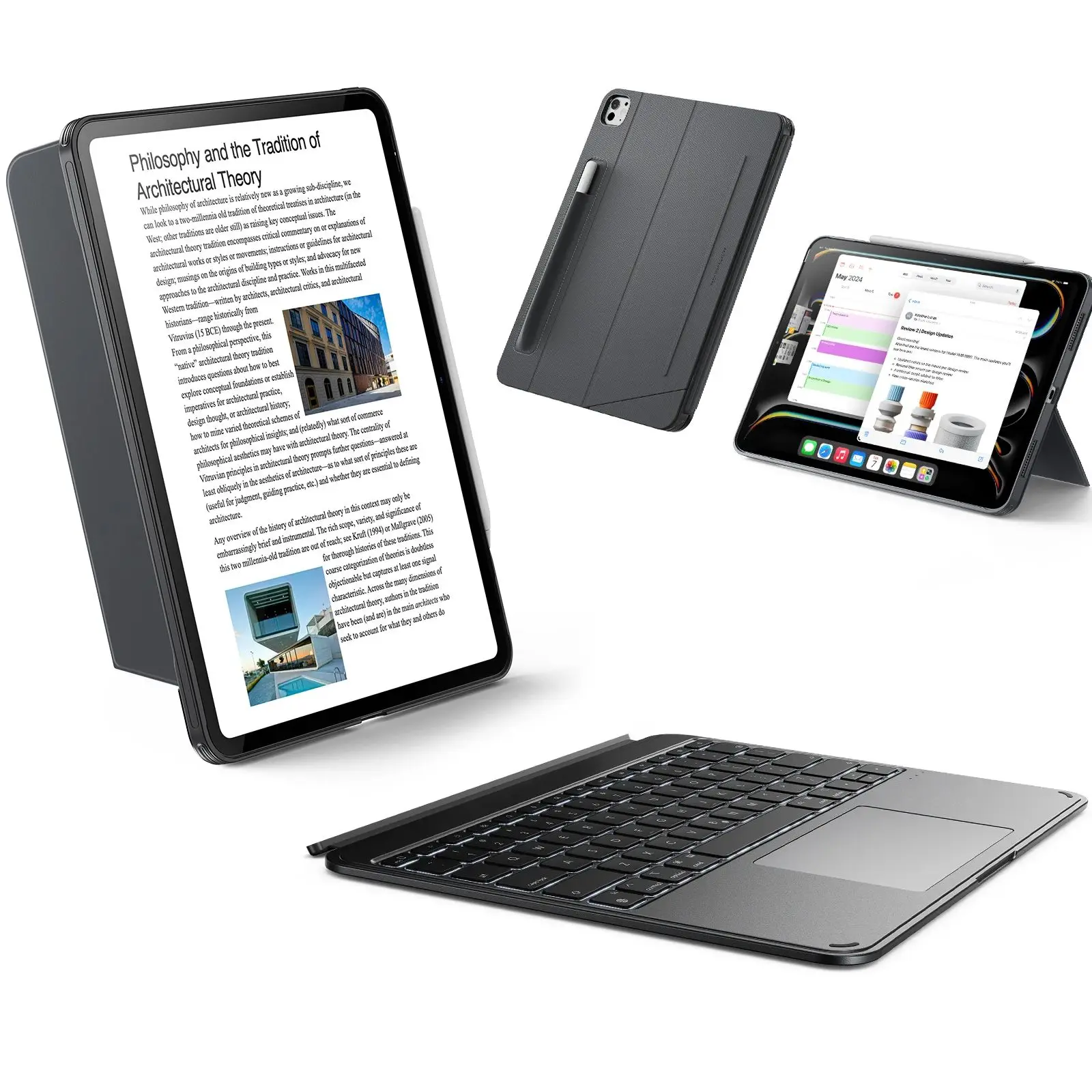iPad Pro 13インチ (M4) 2024用 ESR ケース、キーボード付き