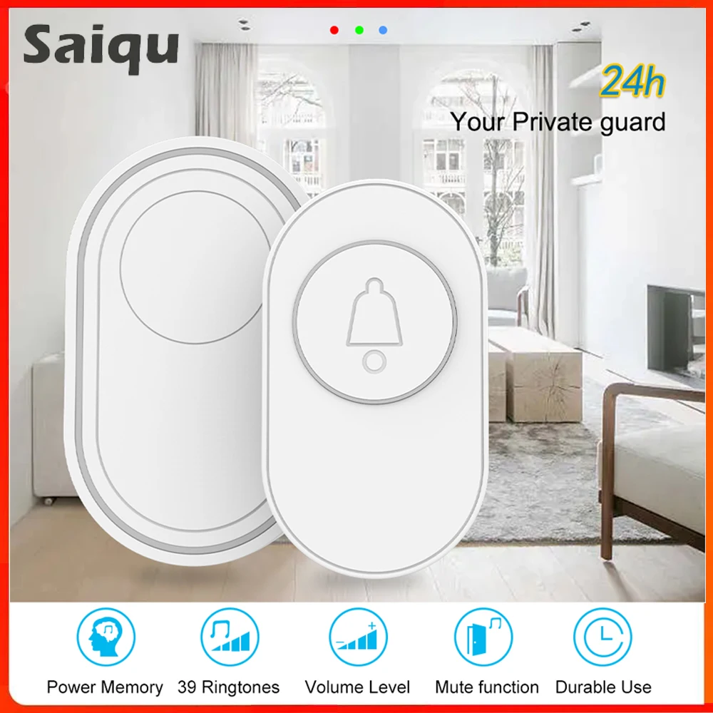 Waterproof Wireless Doorbell Smart Home IP65 Outdoor Door Bell 39 Ringtone 4 Volume Adjustable LED Flash Security Alarm