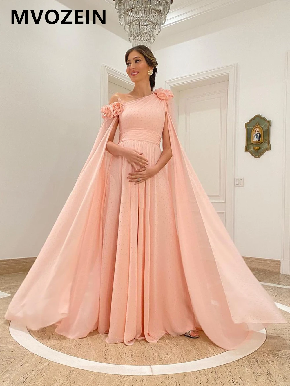 Mvozein-vestido de noche colorete con chaqueta, vestido para mujeres embarazadas, gasa 2023, corte en A, plisado, elegante, vestido de fiesta largo
