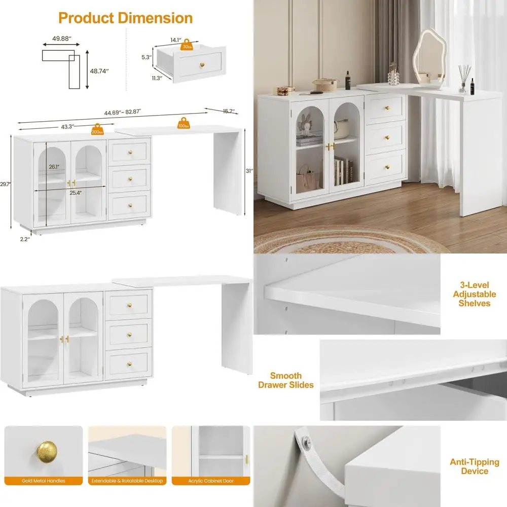 Large 83 Makeup Vanity Desk with 3 Drawers and 2 Doors, White, Ideal for Bedroom or Dressing Room (Mirror Not Included)