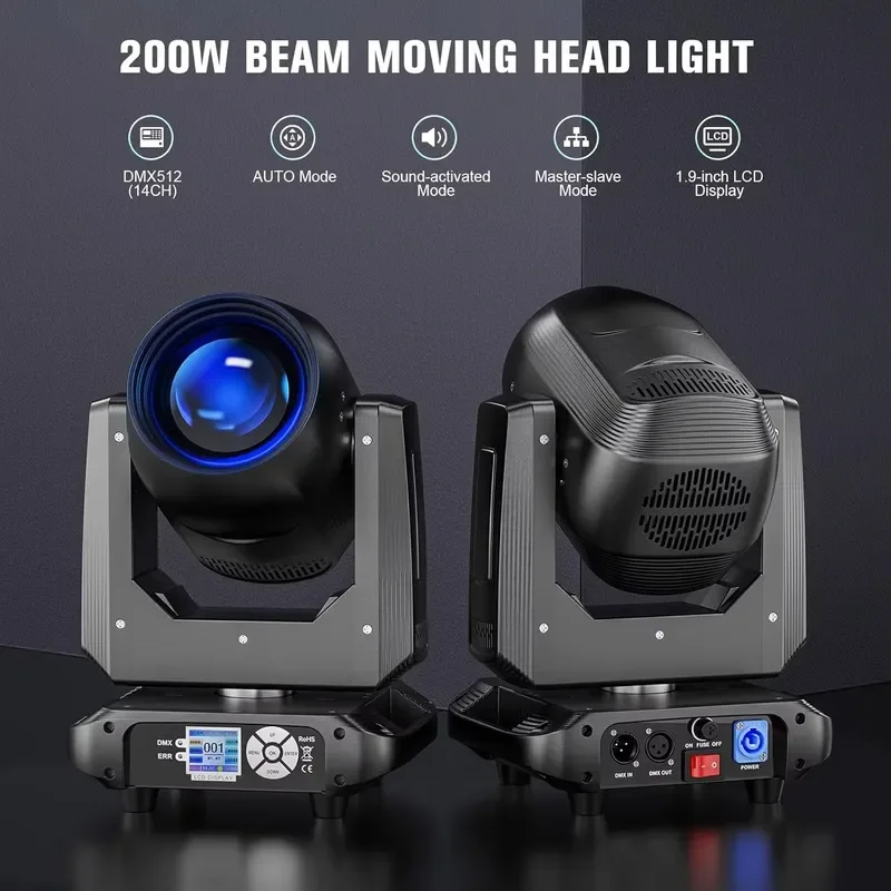 200W Light Emitting Diode Stage Lighting 5 Mode 10 Colors 14 Gobo 18 Prism 14CH RGBW 4in1 Control Disco Dj Party Lights