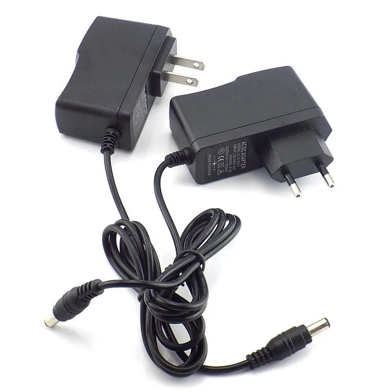 Adaptador de alimentação AC para DC, carregador conversor, EUA e UE Plug, Faixa de LED, CCTV Camer L1, DC 5V a 100V-240V, 2000mAh, 5,5mm x 2,1mm