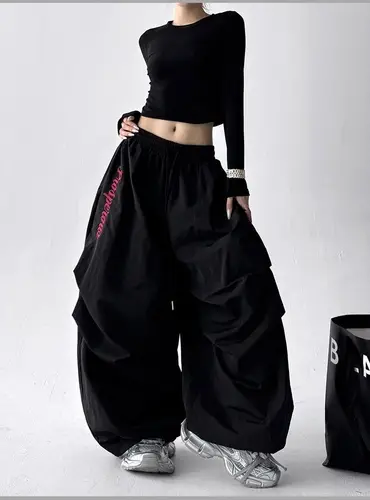 Imagen 1 del producto Pantalones de Hip-hop de lana Retro americano para mujer, pantalones Baggg de Hip-pop Harajuku para mujer, ropa de calle de otoño 2025, pantalones de chándal de pierna ancha Y2k