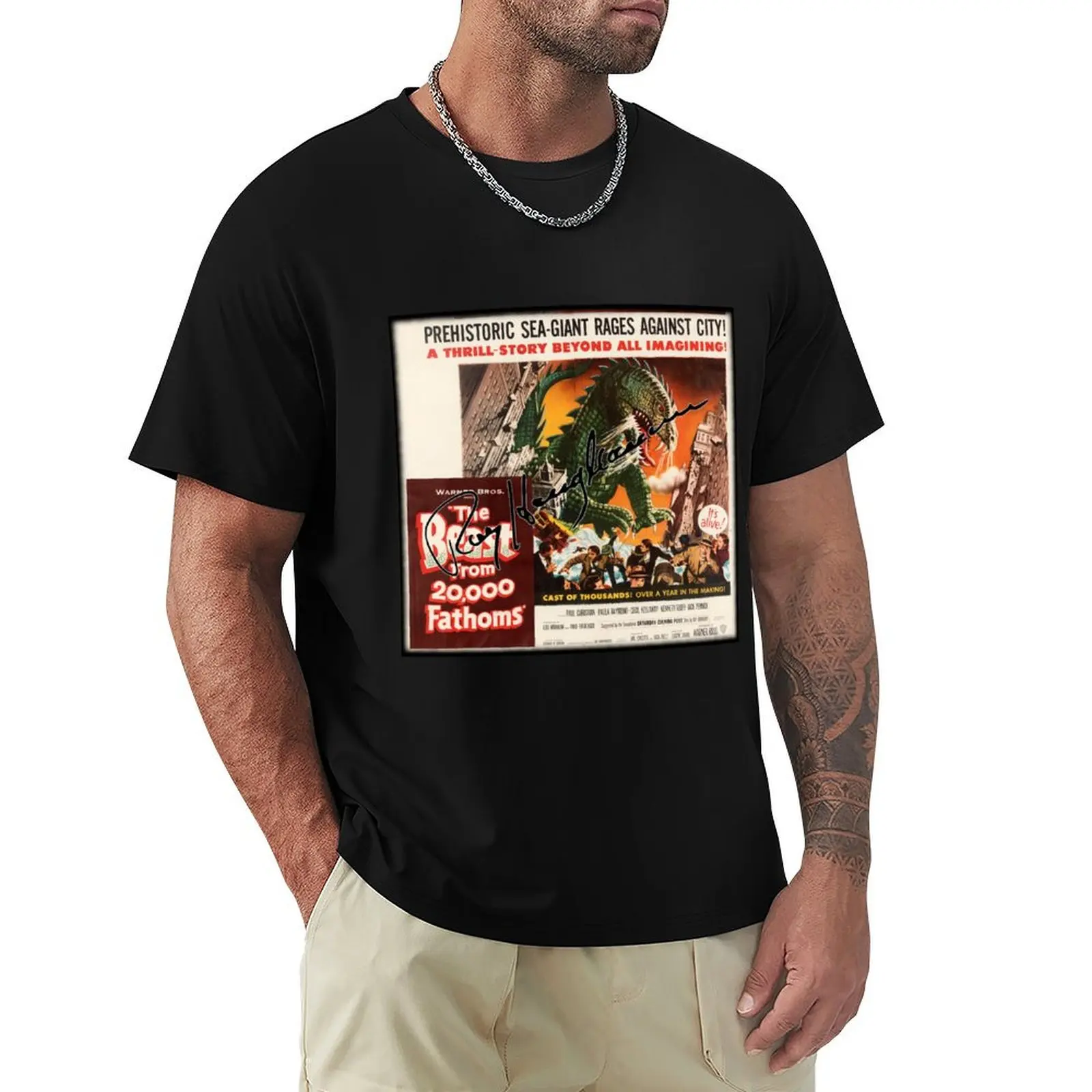 The Beast From 20,000 Fathoms, Large - Ray Harryhausen Signature. T-Shirt aesthetic clothes Men's t-shirts