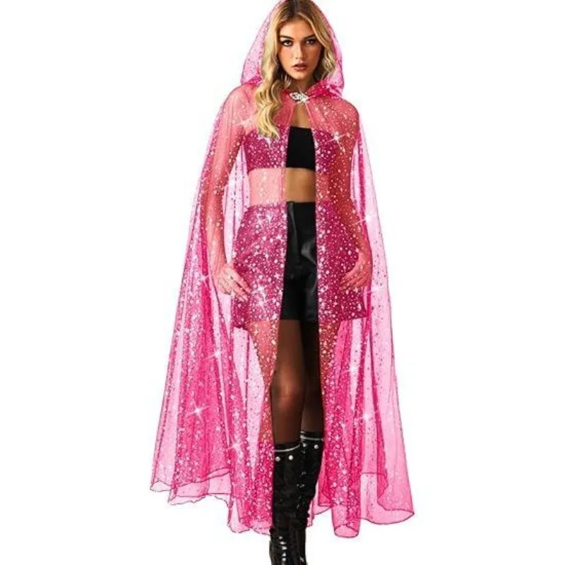 

Halloween Cape Star Tulle Sequin Shawl Lightweight Single Layer Cloak Sparkling Stage Party Cosplay Holiday Performance Fashion