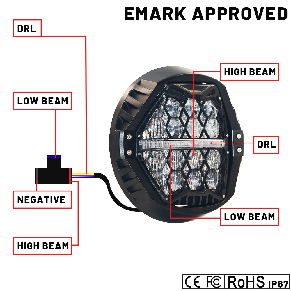 

7 Inch LED Motorcycle PE Headlight DRL High/Low Beam Headlamp with CE RoHS Emark for Harley all Motorcycles Waterproof