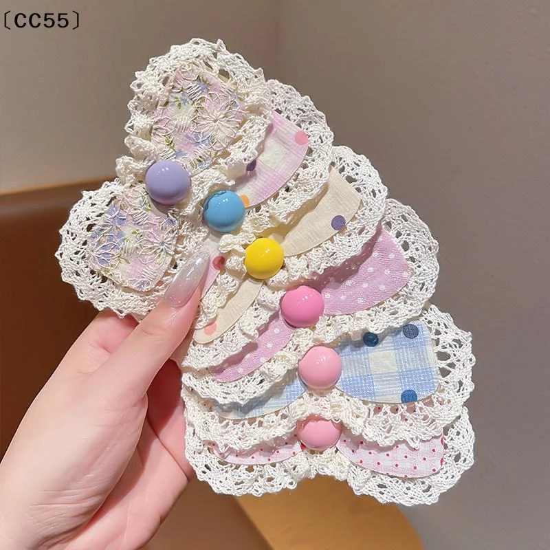 1Pcs Girls Lolita Floral Bow Baby Bangs Sticker Kid Hair Accessories Korean Lace  Hair Clippings Sorting Broken Hair Clips〔CC55〕