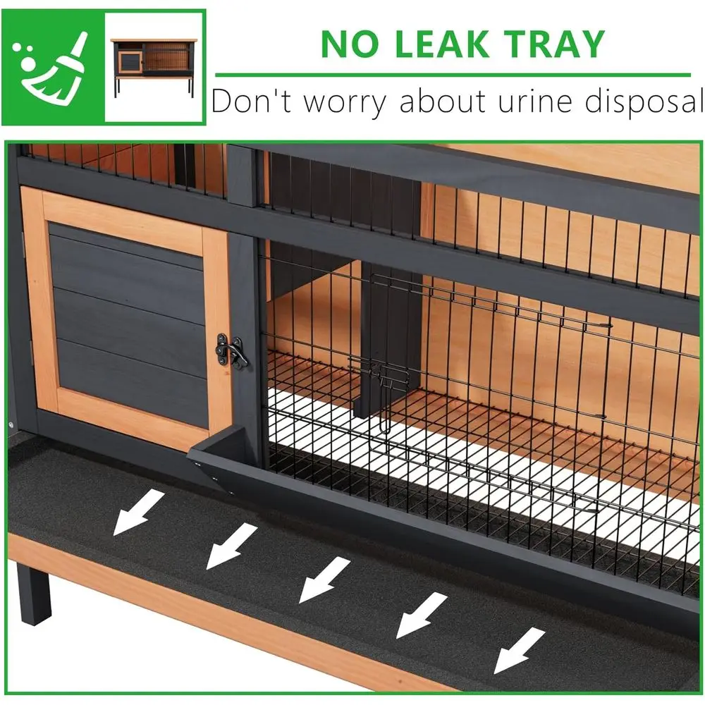 Приподнятая деревянная хижина для кроликов для внутреннего и наружного использования — 43,3 маленького домика для животных с герметичным подносом, зоной для кормления и открытой крышей