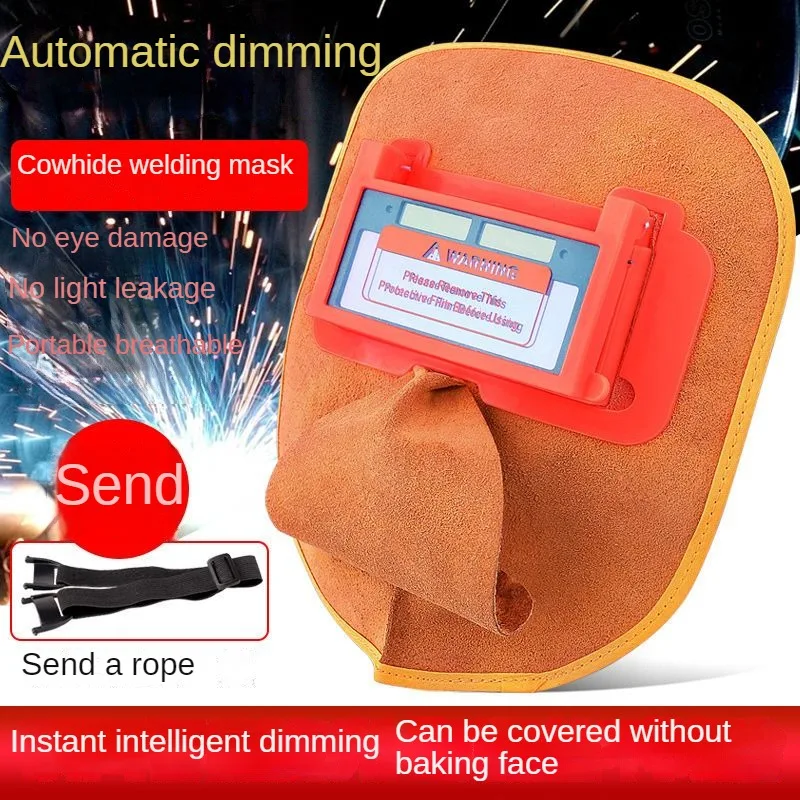 New Welder's Mask Cowhide Welding Mask True Color Automatic Dimming Protection Welding Argon Arc Full Face Helmet