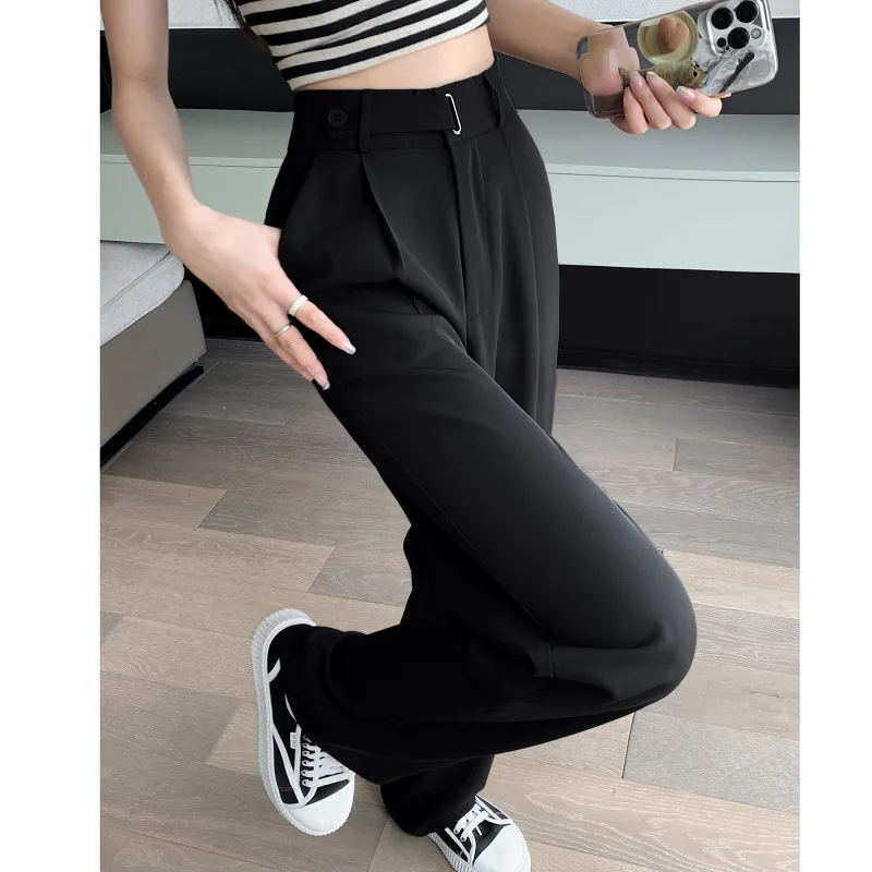 Seoulish Summer Women's Casual Pants Wide Leg Pants Elegant Office Lady 2025 New Solid Color High Waist Loose Trousers Female