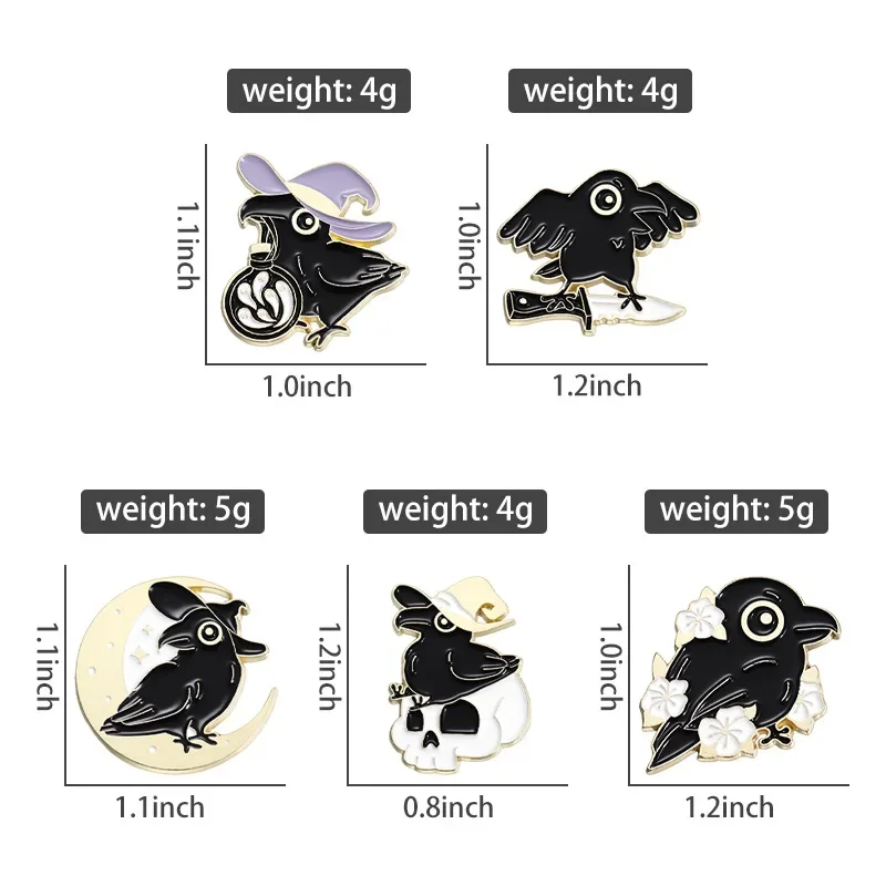 Cartoon Black Crow Bird Skull Enamel Pins Animals Brooches Lapel Badges Halloween Decoration Jewelry Gift for Kids Friends