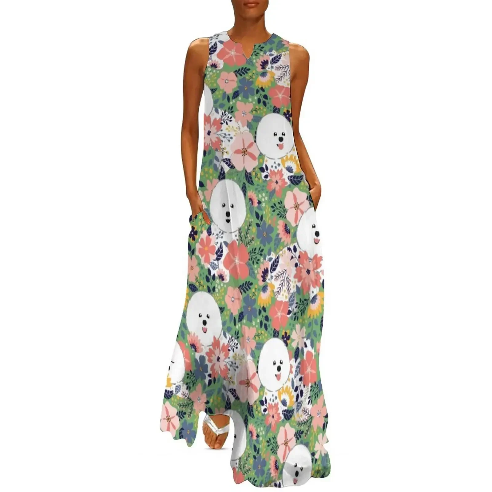 

Cute Bichon Frise Garden - Green Background Long Dress dress summer evening dresses ladies Dress