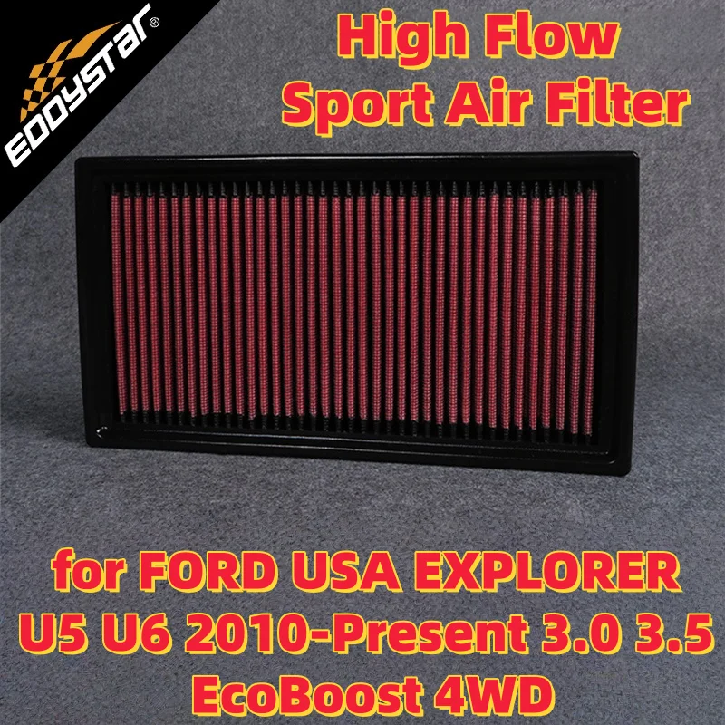 

High Flow Sport Air Filter for FORD USA EXPLORER U5 U6 2010-Present 3.0 3.5 EcoBoost 4WD Washable Racing Intake Filters