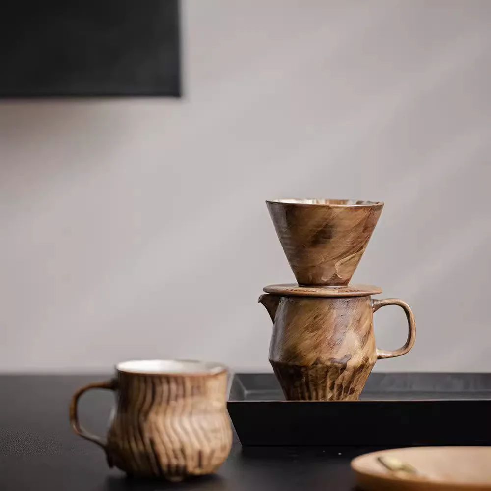 

DSA handmade powder, wabi-sabi wind, hand-brewed coffee pot set, filter sharing pot, household ceramic coffee utensils, filter