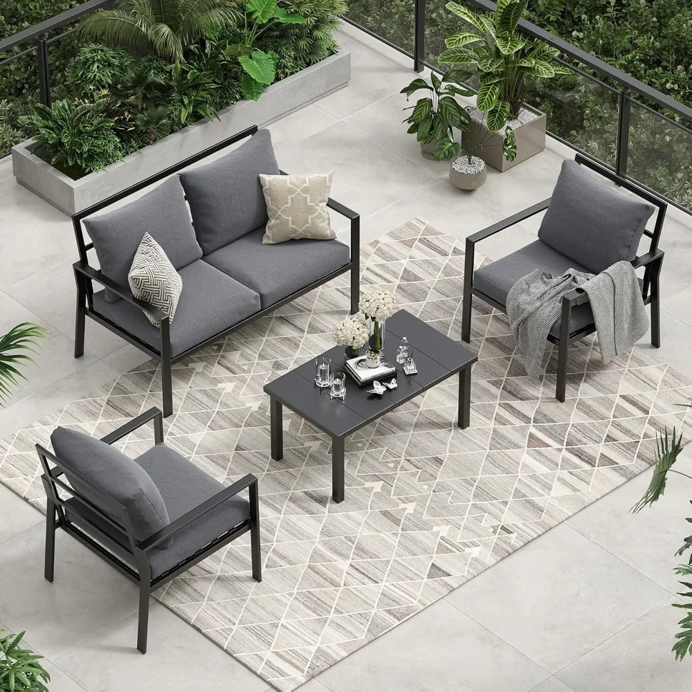 

4-Piece Outdoor Metal Patio Furniture Set with Waterproof Fabric and High-Quality Coffee Table