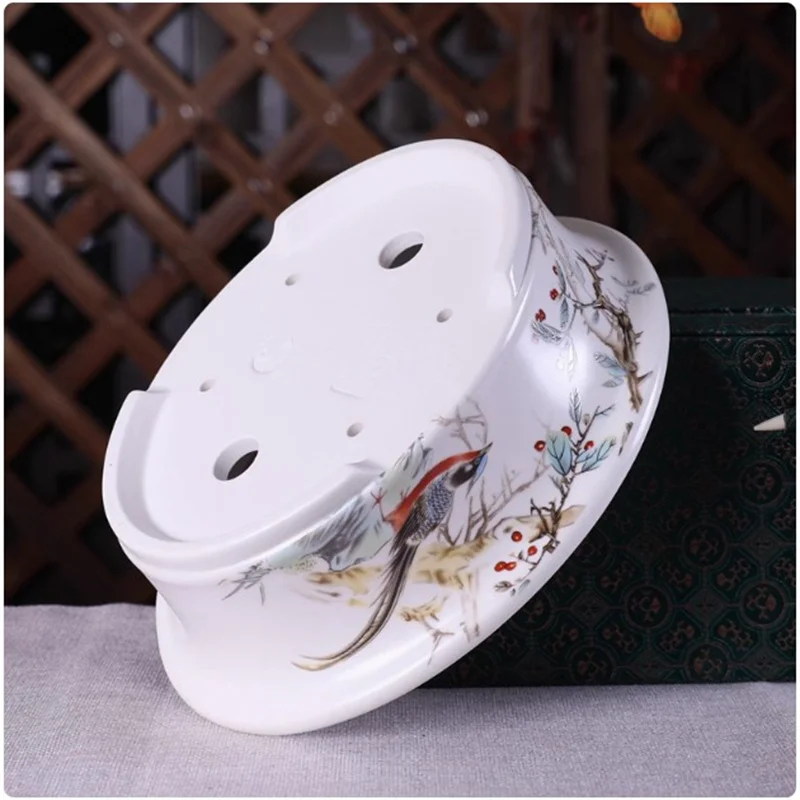 Porcelain  Glazed Oval Bonsai Pot,Chinese Pattern,Table Decoration,Indoor Plant,