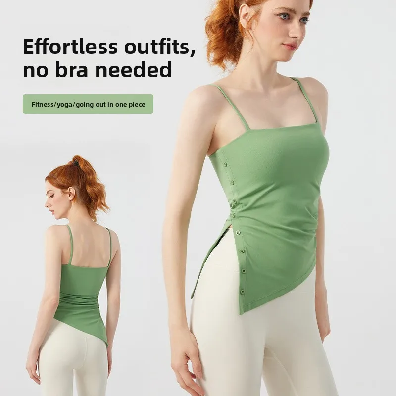 وصول جديد سليم صالح اليوغا الأعلى للنساء مع زرر مائل الشق الثابتة الصدرية حزام اللياقة البدنية سترة